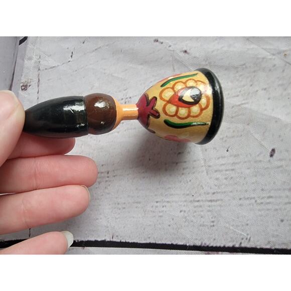 Vintage Hungarian Wooden Bottle Stoppers Hand Painted Wood With Cork READ - Picture 4 of 7